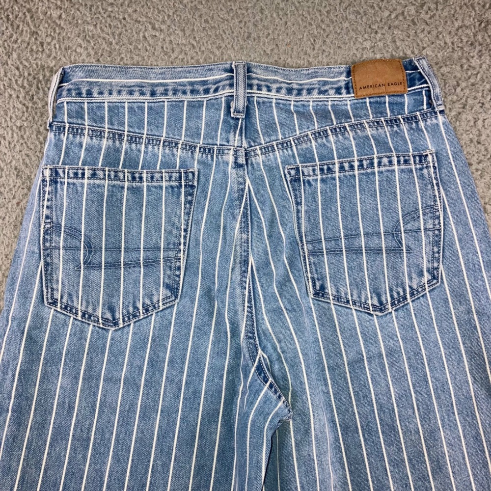 American Eagle Pinstripe Mom Jeans 4 29x27 Blue Retro High Waisted Tapered Leg